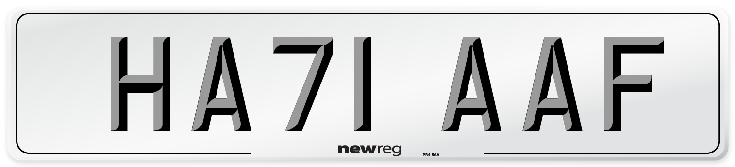 HA71 AAF Number Plate from New Reg